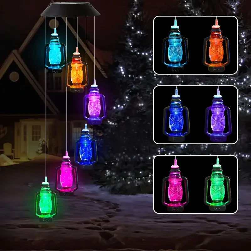 Solar Wind Chime Kerosene Lamp Retro Solar Courtyard Lamp Home Porch Garden Decoration Hanging Lantern Outdoor Decoration
