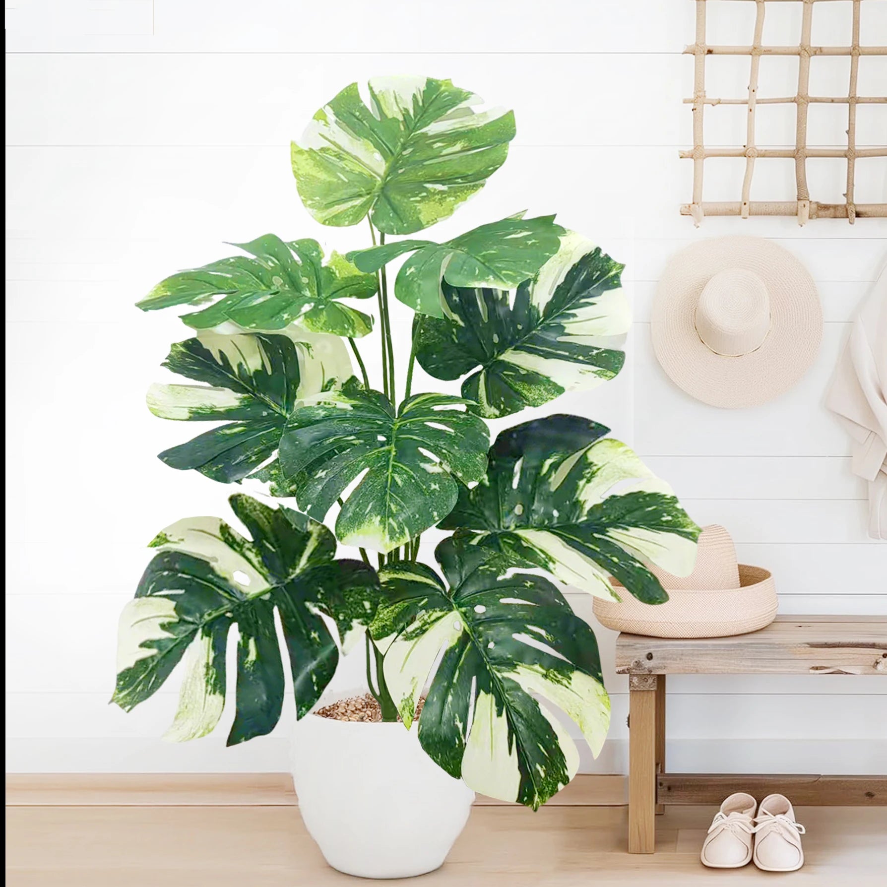 40-103cm /40.5in Artificial Monstera Plants Fake Palm Tree Plastic Turtle Leaves Green Tall Plants For Home Garden Room Decor
