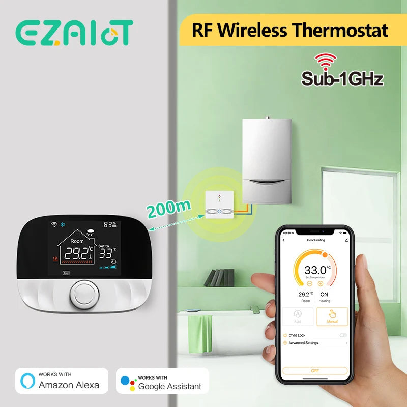 RF433 Wireless Thermostat WiFi/No WiFi Floor Heating Water Gas Boiler Home Room Tuya Smart Programmable Temperature Controller