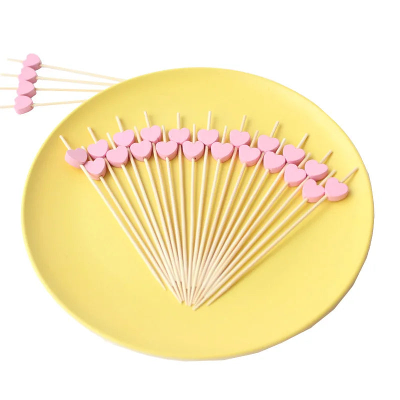 100Pcs Disposable Bamboo Skewers Food Picks Buffet Cupcake Fruit Fork Salad Vegetable Sticks Toothpick Skewer Party Cake Dessert