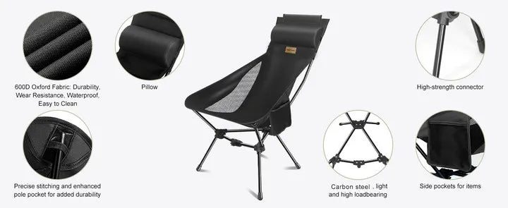 WESTTUNE Camping Moon Chair Ultralight Fishing Folding Chair with Headrest for Relaxing Foldable Leisure Travel Furniture Picnic