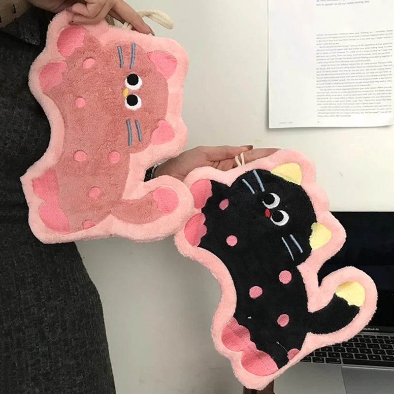 Cartoon Kitty Hand Towel Bathroom Soft Water-absorbing Towel Coral Fleece Handkerchief Hanging Kitchen Washing Hand Cloth Rag