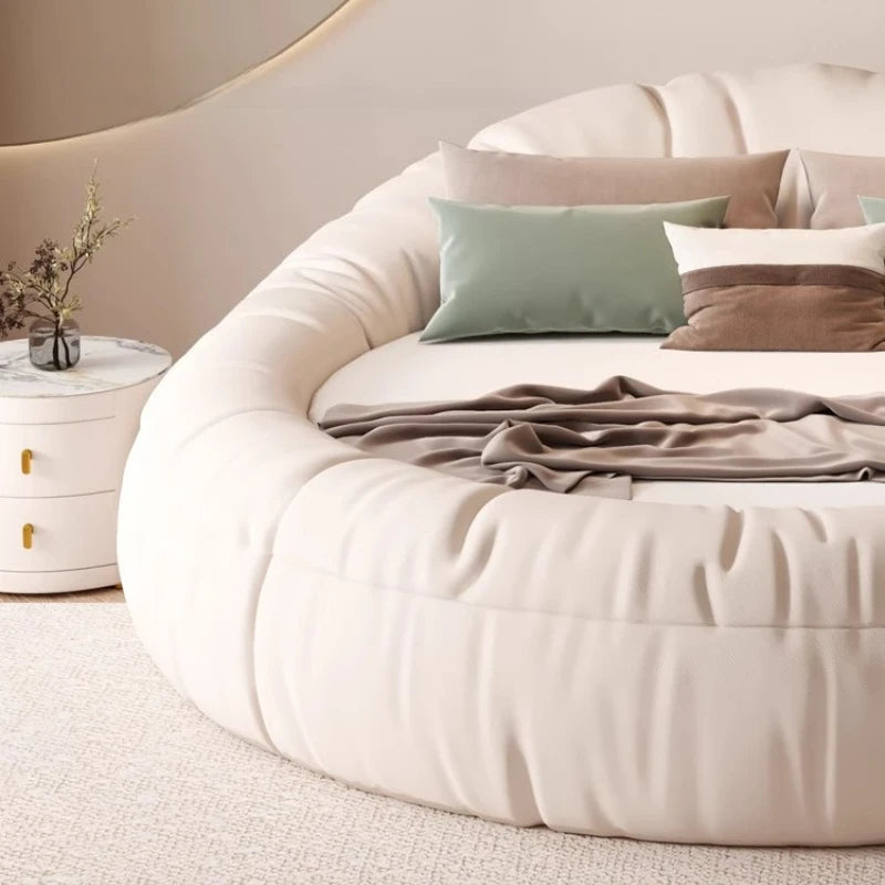Minimalist white round bed 220x220cm high-end fashion creativity bedroom beds modern home camas moderrnas inteligentes furniture