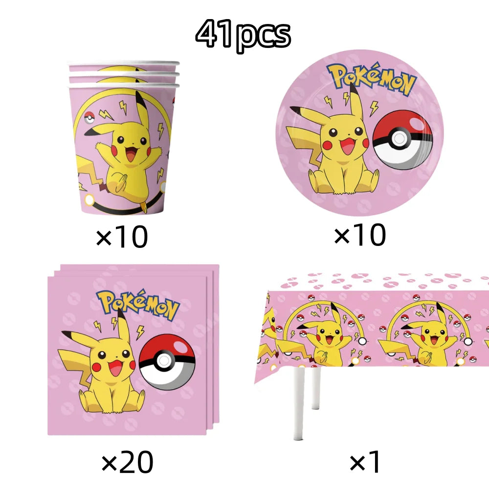 Pokemon Birthday Party Decoration Pikachu Tableware Set Tablecloth Cup Plate Napkin Balloons for Kids Party Supplies Baby Shower