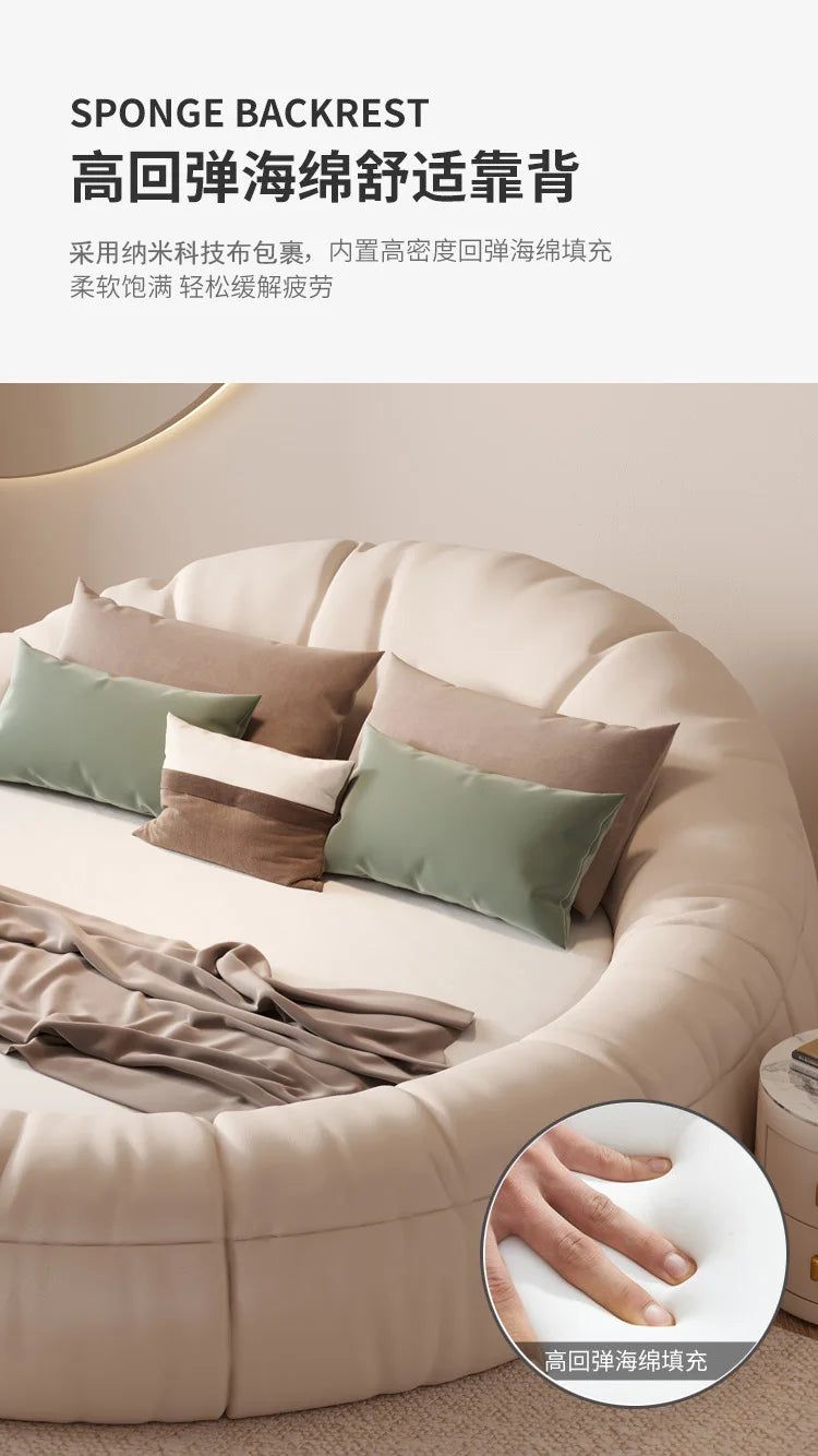 Minimalist white round bed 220x220cm high-end fashion creativity bedroom beds modern home camas moderrnas inteligentes furniture