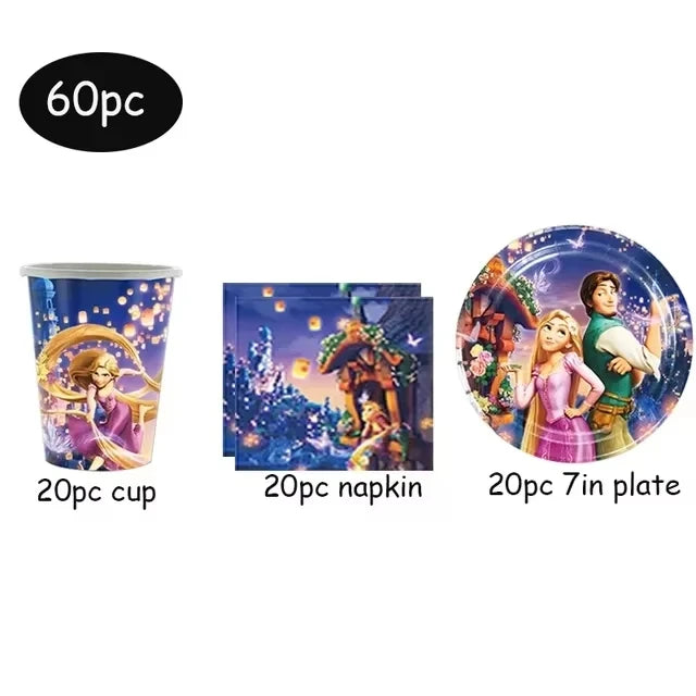 Disney Tangled Rapunzel Princess Party Decorations Disposable Paper Cup Plate Banner Balloons for Girls Birthday Party Supplies
