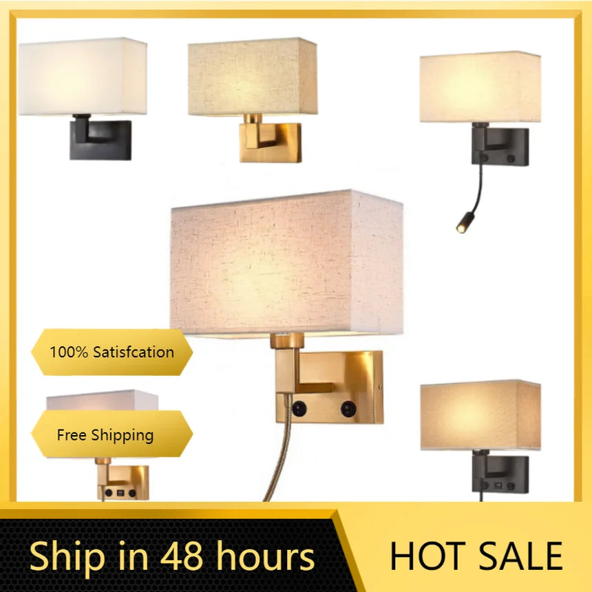 Modern Bedroom Bedside Hotel Wall Lamp Decoration Fabric Sconce Lights Reading Lighting Spotlight Simple Cotton Luminaire Indoor