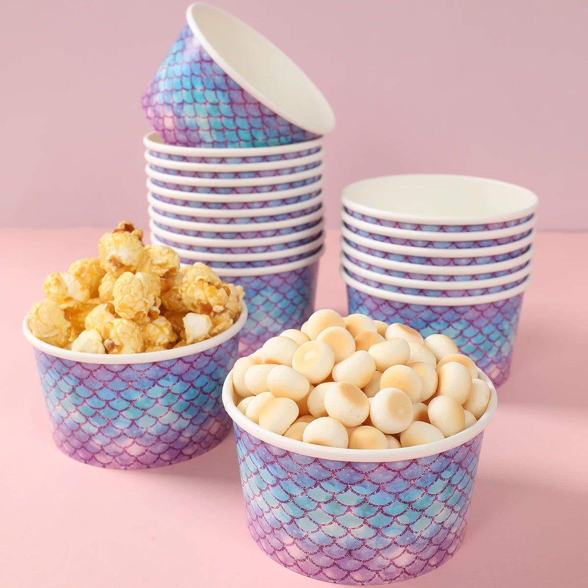10pcs Mermaid Paper Snack Bowls Disposable Dessert Food Paper Cups Birthday Party Supplies Mermaid Theme Birthday Party Decors