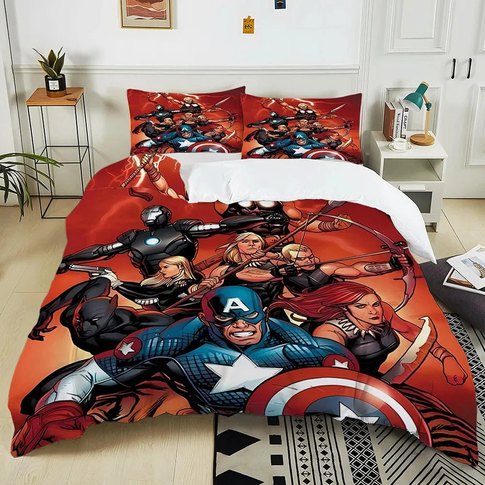 Marvel Bedding Set Superhero Cartoon Duvet Cover Pillow Case, Hulk Iron Man Duvet Set Comfortable Bed Set King Size Bed