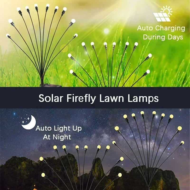 6/8/10 LEDs Outdoor Summer Garden Solar Firefly Lanw Lamp Courtyard Corridor Holiday Atmosphere Decor Landscape Ground Lights