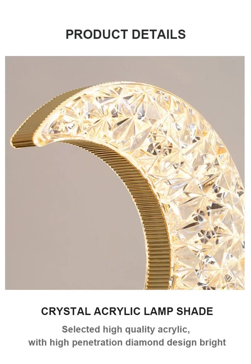 Bedroom Crystal Touch Dimming Night Light Girls Room Home Decor Aesthetics USB Bedside LED Ambient Table 3d Moon Lamp