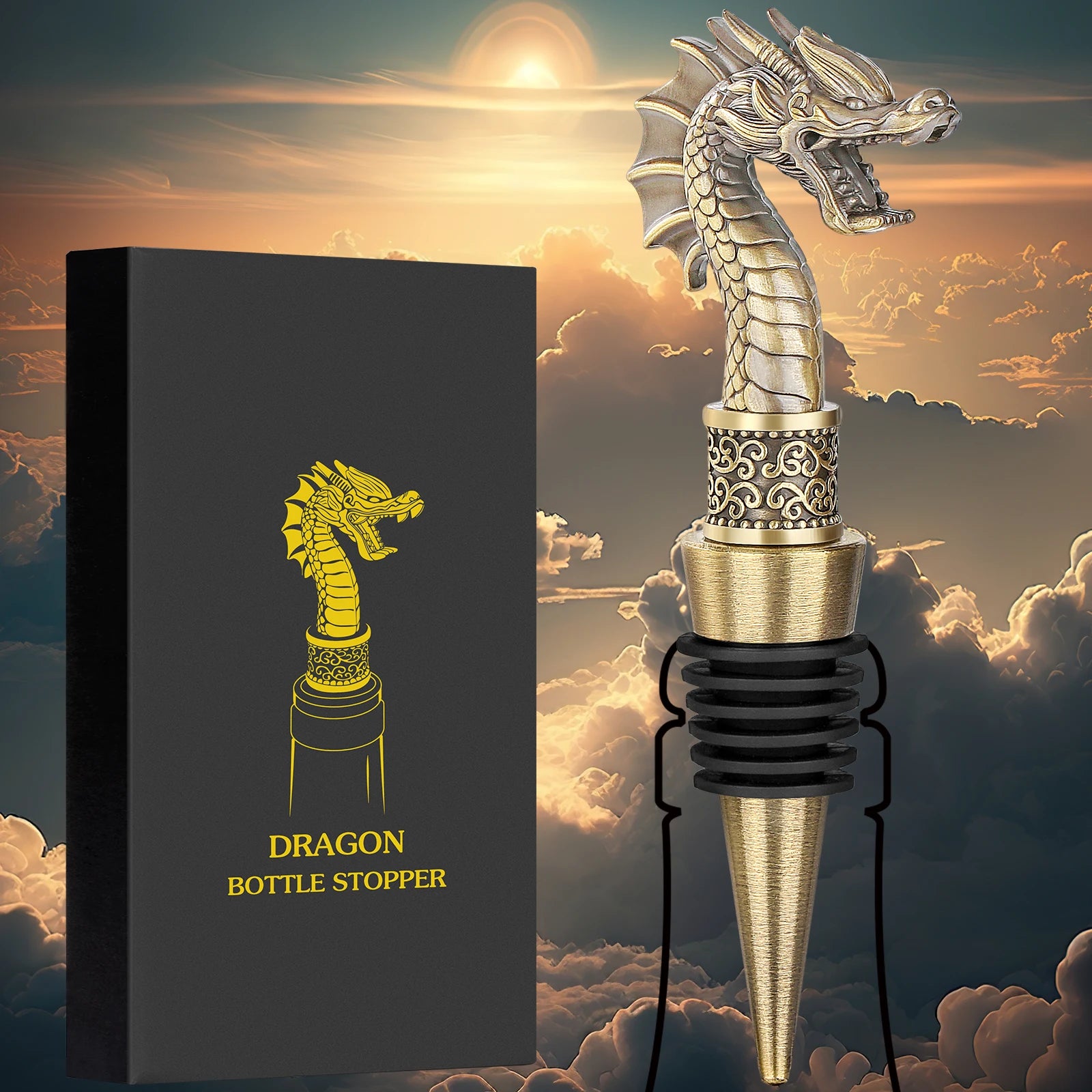 LKKCHER Useful 2-in-1 Dragon Head Wine Stopper and Opener Fashion Home Bar Ornaments Bottle Saver 2024 New Year Gifts for Men