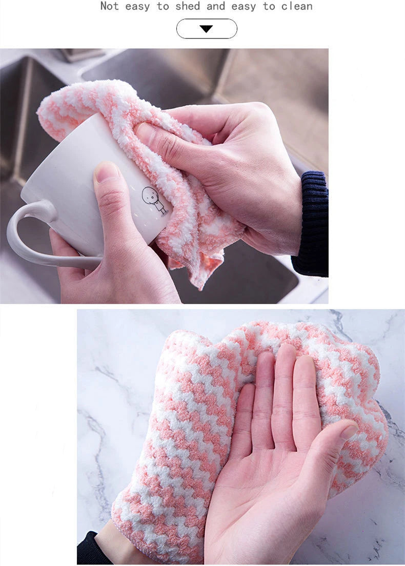 Coral Fleece Dishcloths Thickened Kitchen Cleaning Towel Absorbent Non-stick Oil Microfiber Rag Pan Pot Dish Wipe Cloth