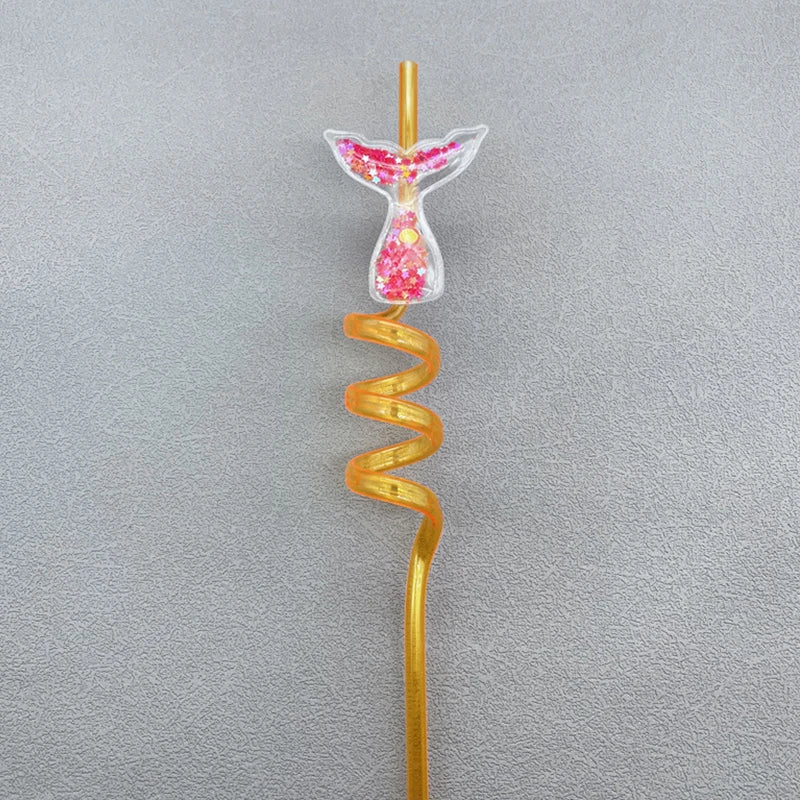 6Pcs Mermaid Tail Flowing Sand Spiral Straw Hawaiian Beach Cocktail Decoration Supplies Summer Party Reusable Straws Decoration