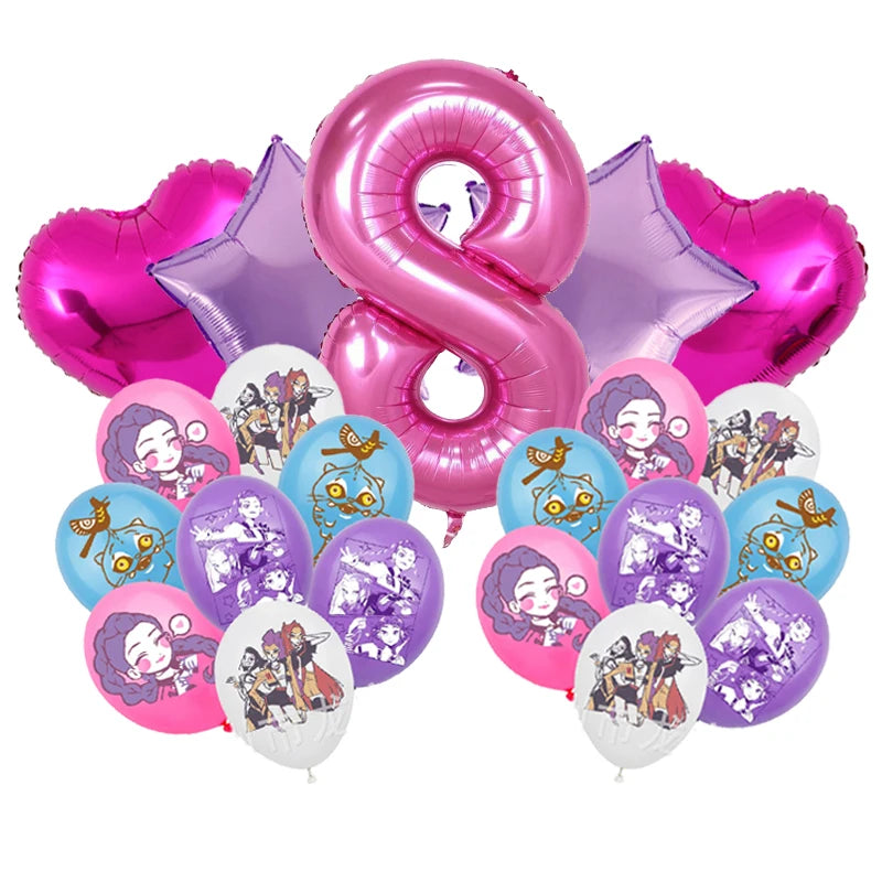 Kpop Demon Hunters Birthday Balloons Decoration Set Music Girl Number Aluminum Film Ballons Kids Party Supplies Gift Favor Decor