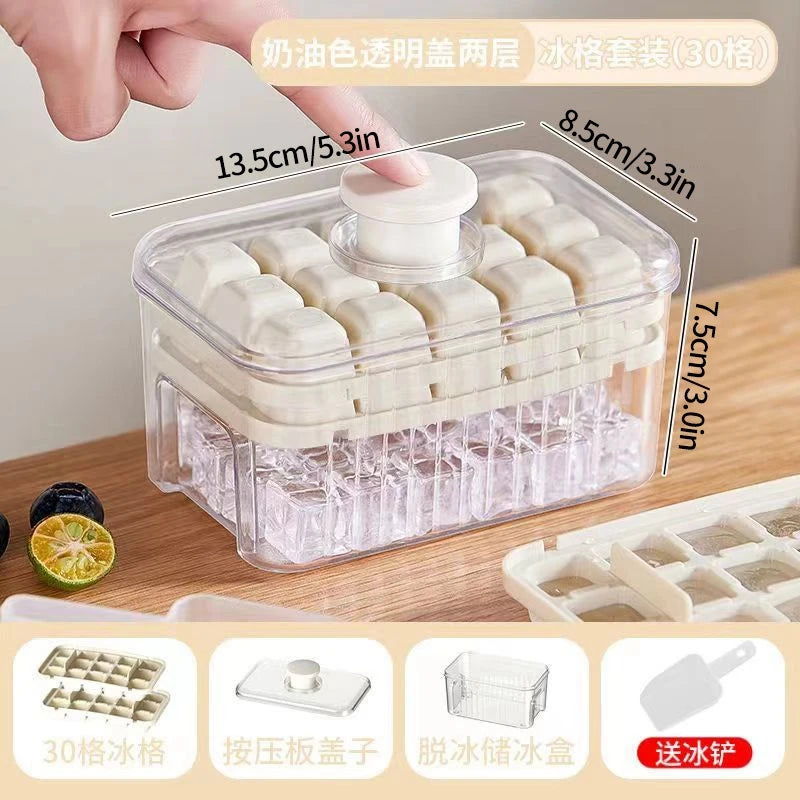 15/28/30 Grids Ice Cube Tray with Lid Creative Summer Ice Making Box Press Type Ice Storage Box Quick-freeze Kitchen Gadget