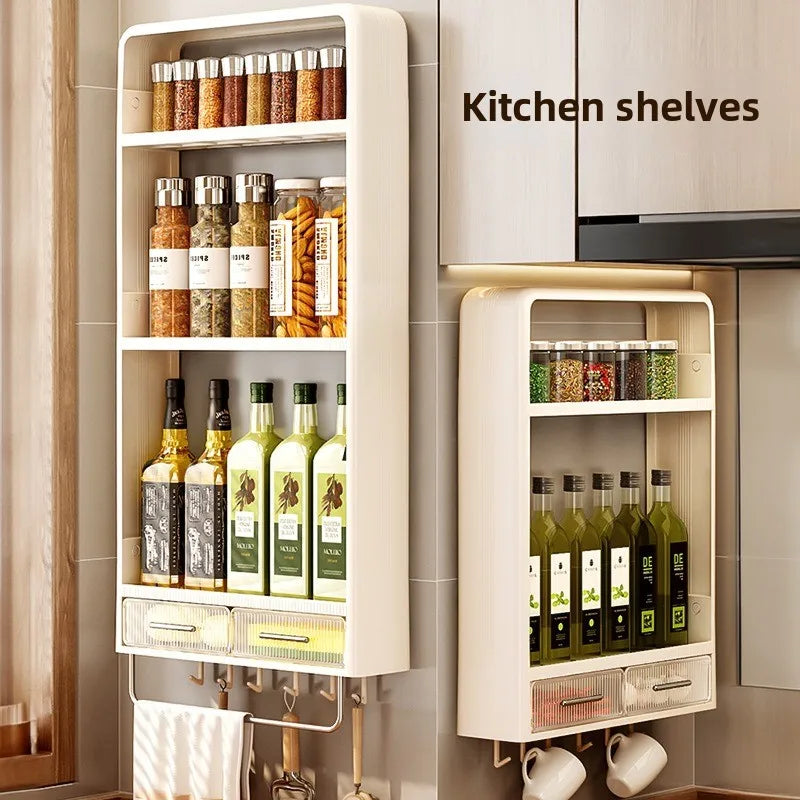 Kitchen Bathroom Wall Shelf Multi-layer Cupboard Seasoning Home Storage Rack Organizer Accessories Freestanding Space Saver