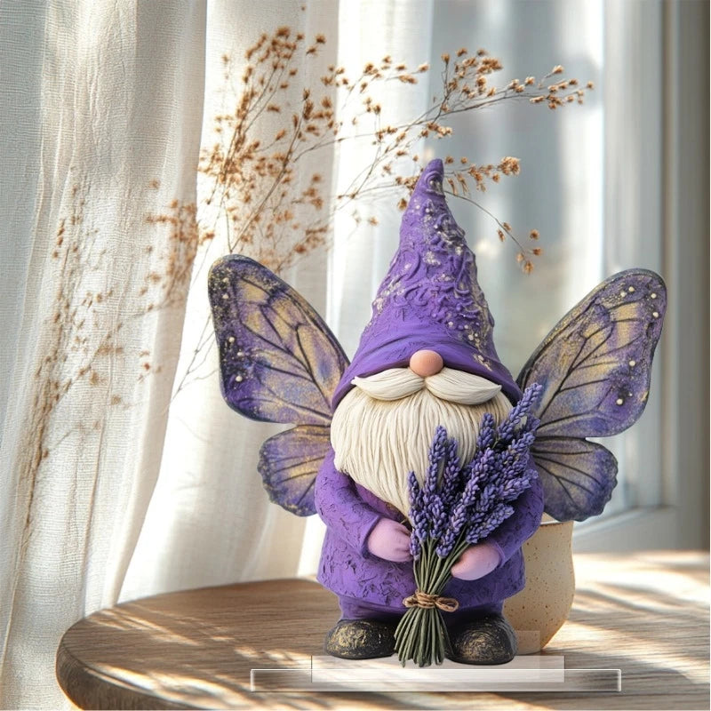 1pc Charming Purple Lavender Gnome Figurine - 2D Flat Acrylic Bohemian Garden-Themed Decor for Living Room, Study Outdoor Spaces