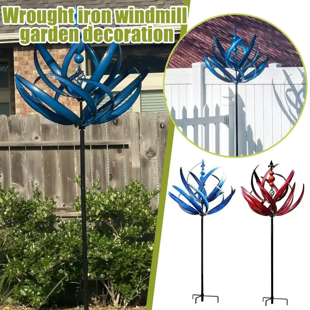 Wind Spinner Metal Windmill 3D Wind Powered Sculpture Lawn Metal Wind Solar Spinners Yard And Garden Decor