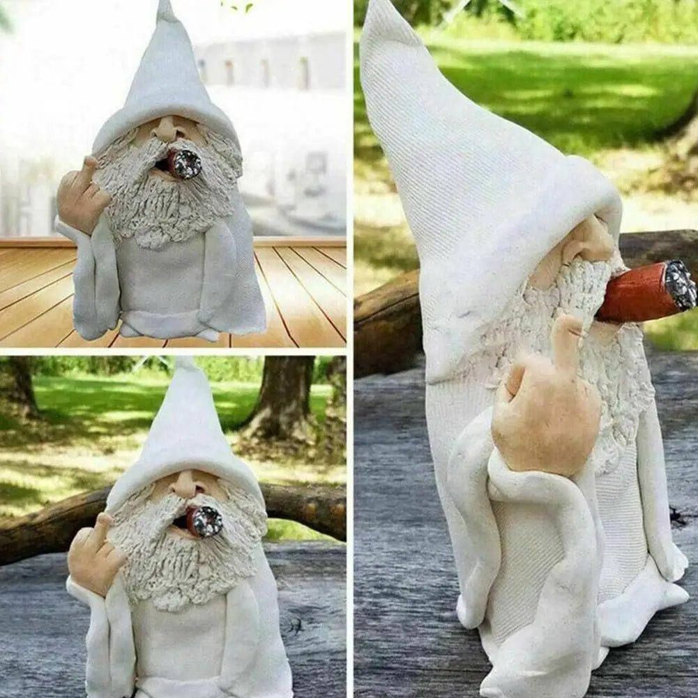Smoking White White Beard Old Man Smoking Scissors Hand Resin Decoration Ornaments With Middle Finger Garden Gnomes Statues