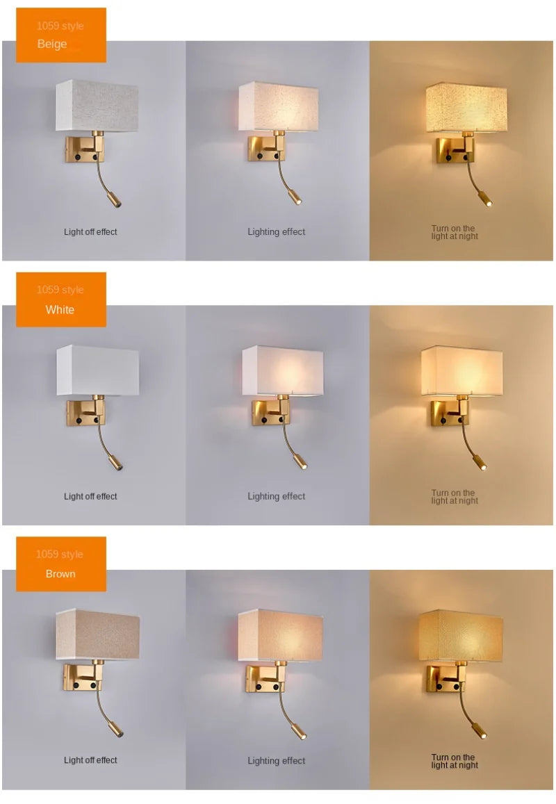 Modern Bedroom Bedside Hotel Wall Lamp Decoration Fabric Sconce Lights Reading Lighting Spotlight Simple Cotton Luminaire Indoor