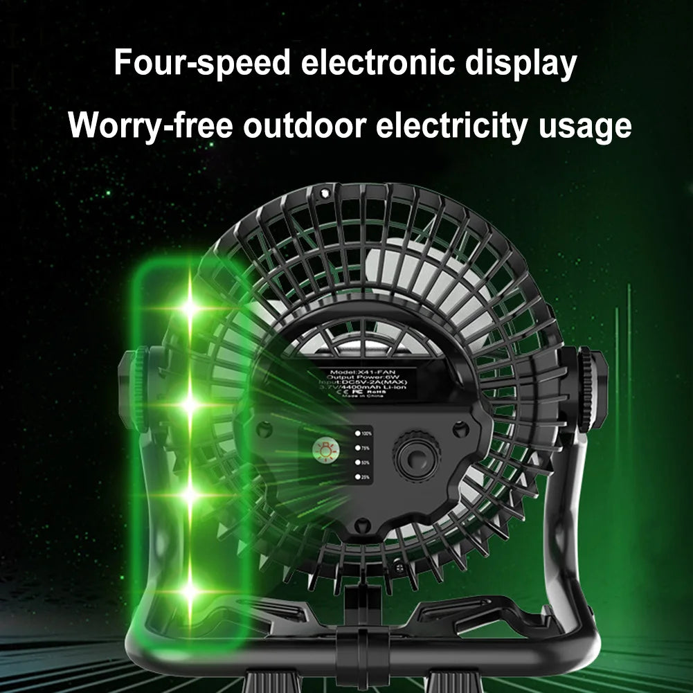 Portable Camping Fan with LED Camping Lamp USB Rechargeable Outdoor Tent Fan 4400mAh Camping Air Circulators for Fishing Picnic