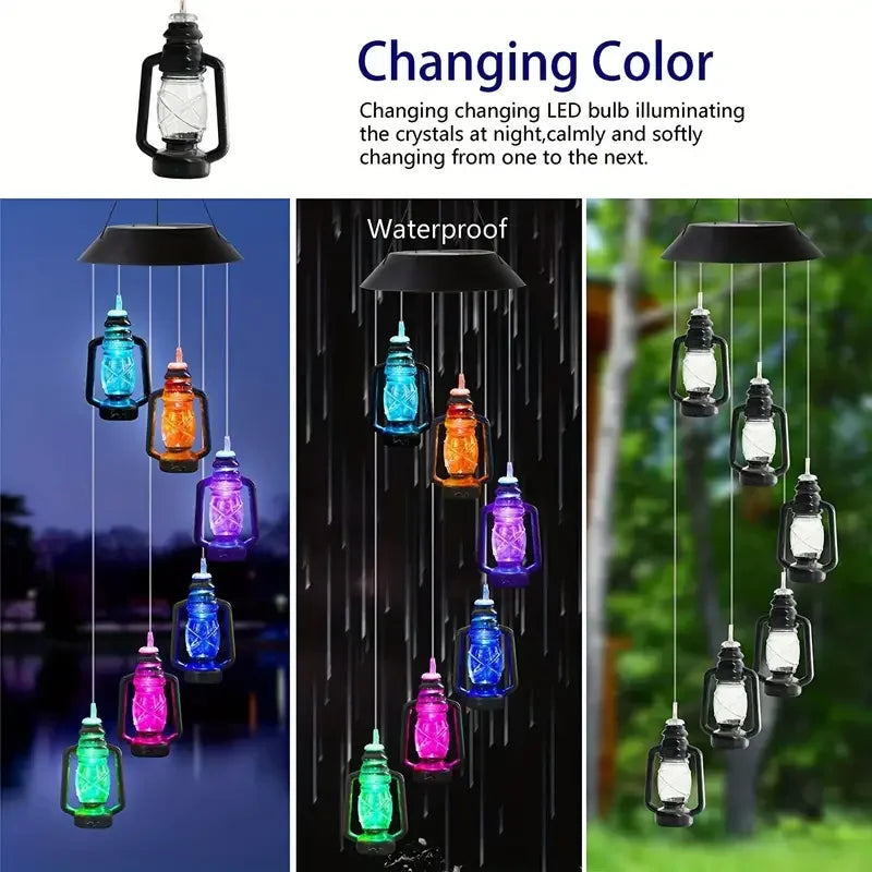 Solar Wind Chime Kerosene Lamp Retro Solar Courtyard Lamp Home Porch Garden Decoration Hanging Lantern Outdoor Decoration