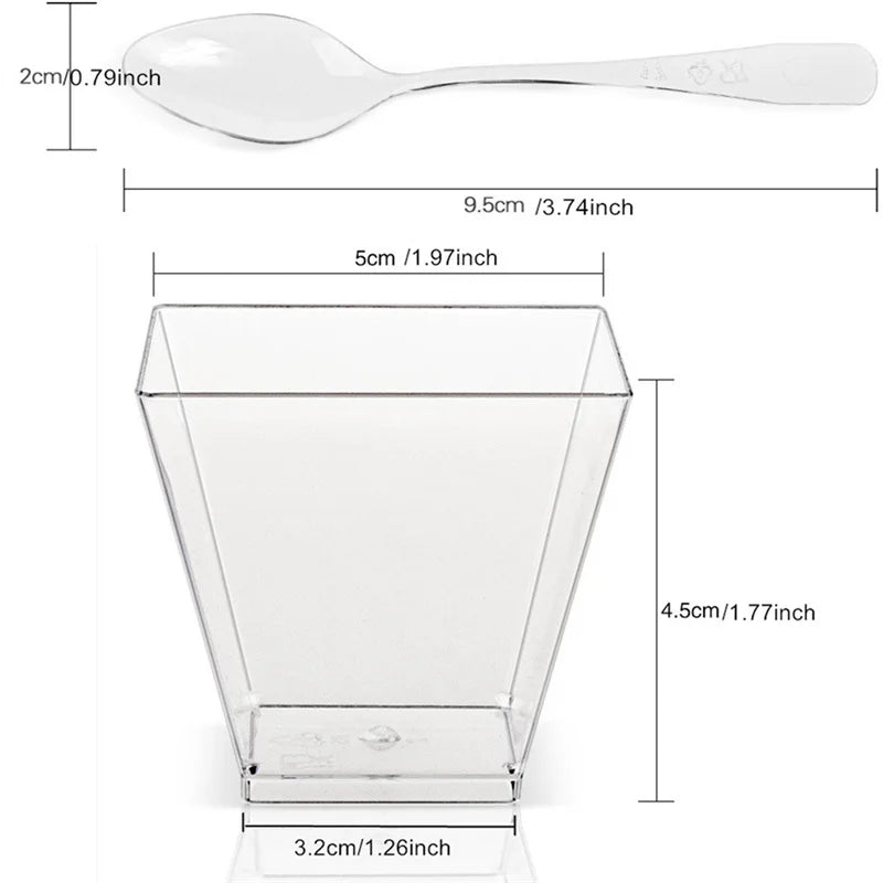 Disposable Tableware Set Dessert Cups Spoons Set Jelly Smoothie Mousse Fruit Cube Pudding Cup Party PS Dessert Suit Cups