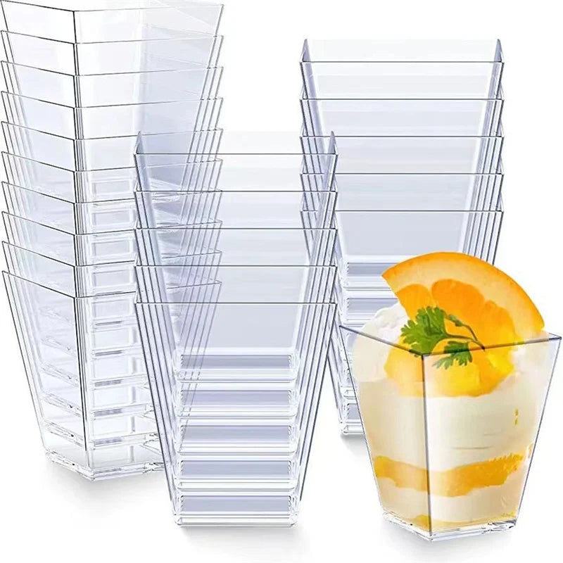 Disposable Tableware Set Dessert Cups Spoons Set Jelly Smoothie Mousse Fruit Cube Pudding Cup Party PS Dessert Suit Cups