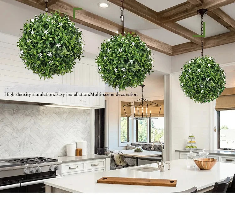 Artificial Grass Ball Eucalyptus Leaf Green Plant Fake Grass Landscaping Tree Shed Roof Home Garden Wedding Atmosphere Decor