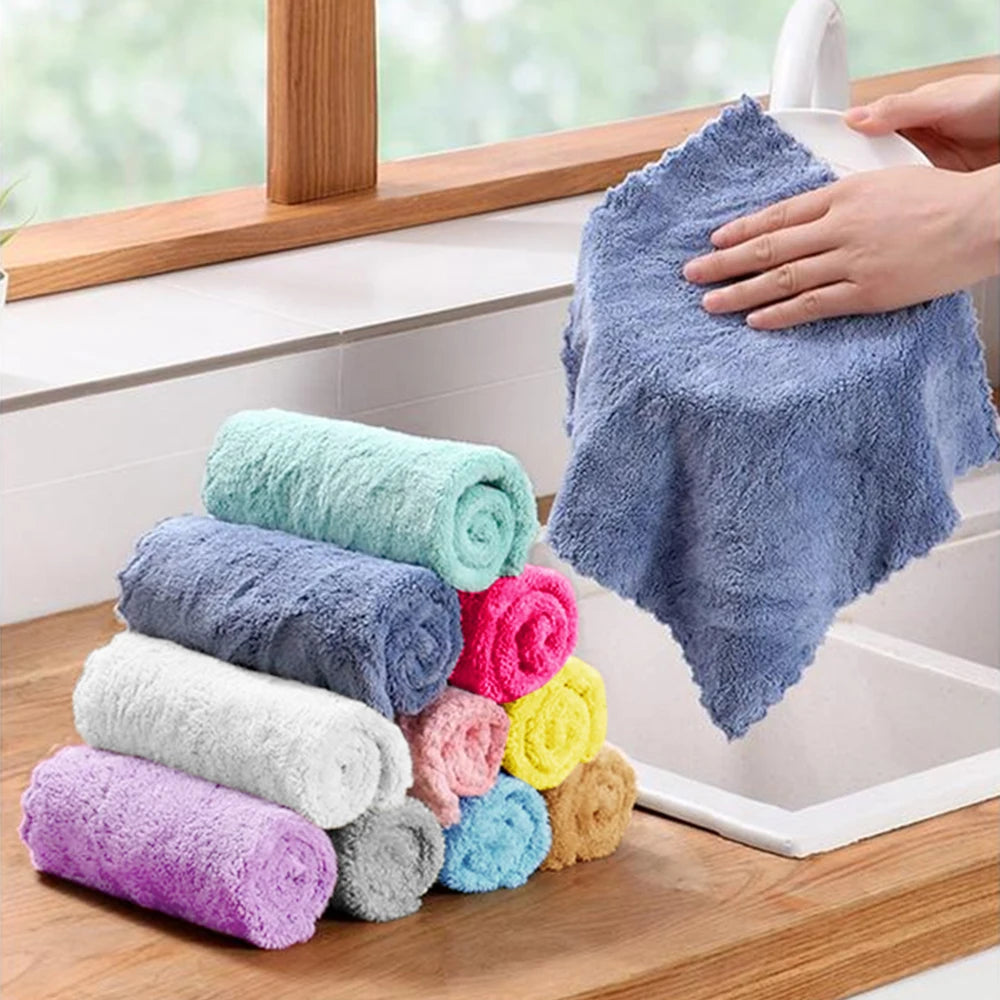 10 Pcs Polyester Washcloths Soft Absorbent Colorful Square Towels Cleaning Supplies Multi-Purpose Small Square Towel