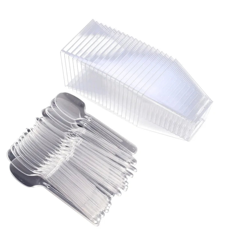 Disposable Tableware Set Dessert Cups Spoons Set Jelly Smoothie Mousse Fruit Cube Pudding Cup Party PS Dessert Suit Cups