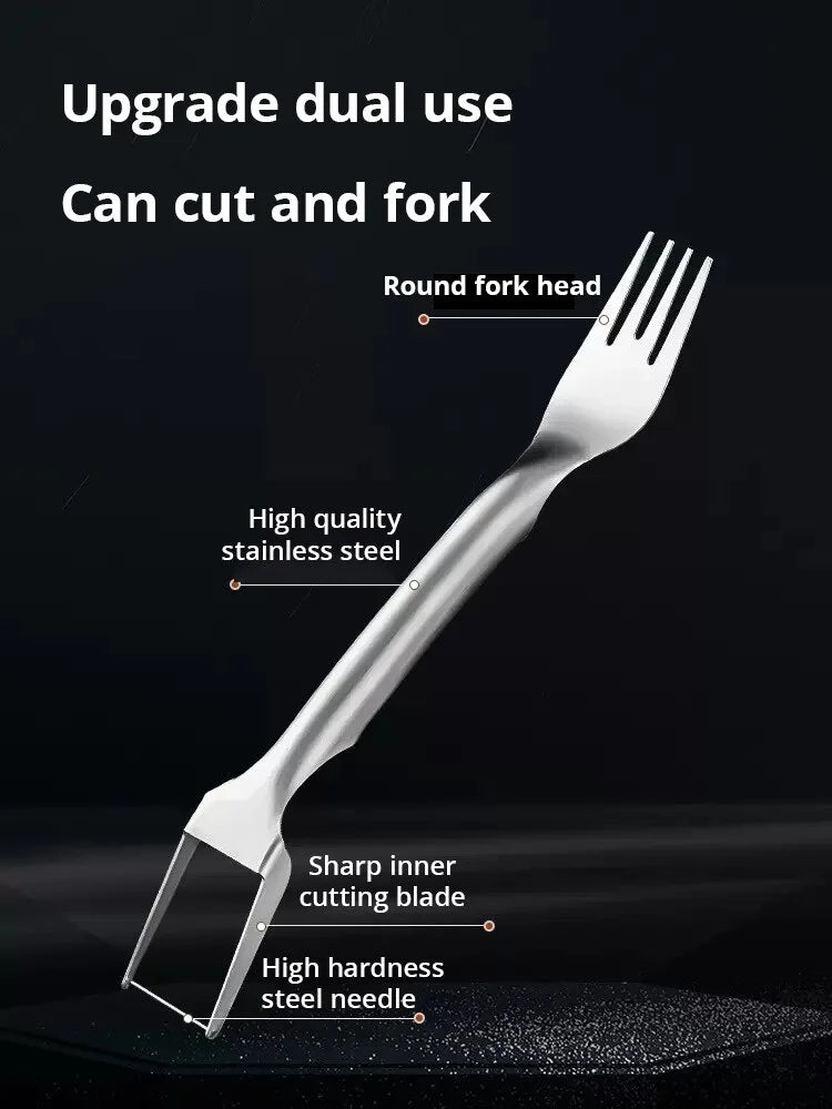 2 In 1 Multi-Purpose Portable Watermelon Slicer Cutter Knife Stainless Steel Kitchen Fruit Cutting Fork