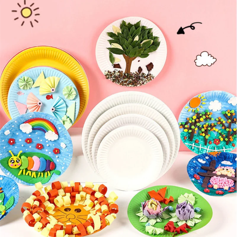 50pcs Paper Plate, Disposable Party Tableware, Bone Spitting Plate, Picnic Plate, Children's Drawing Diy White Cardboard, Decora