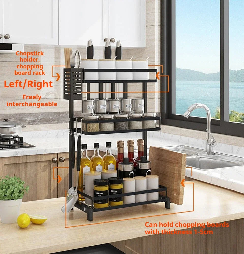 Kitchen Spice Rack Kitchen Storage Rack Household Accessories Multifunctional Dish Cutlery Knife Spoon Sink Rack Set Organizer