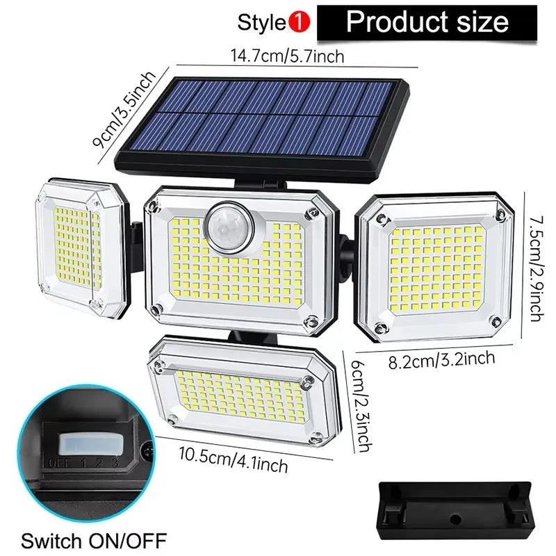 122/333LED Solar Lights Outdoor Motion Sensor Human Induction 3 Modes IP65 Waterproof Solar Power Garage Yard Corridor Wall Lamp