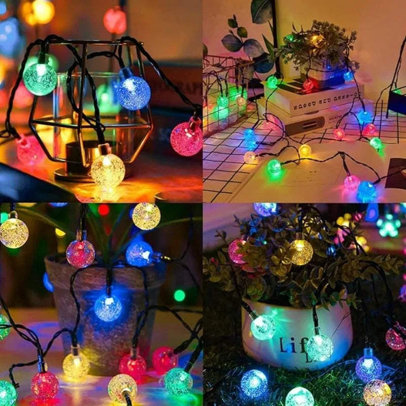 1PCS Solar Crystal Globe LED String Lights 20/60 LED 8 Lighting Modes  Fairy Light Christmas Garland for Garden Party Decor