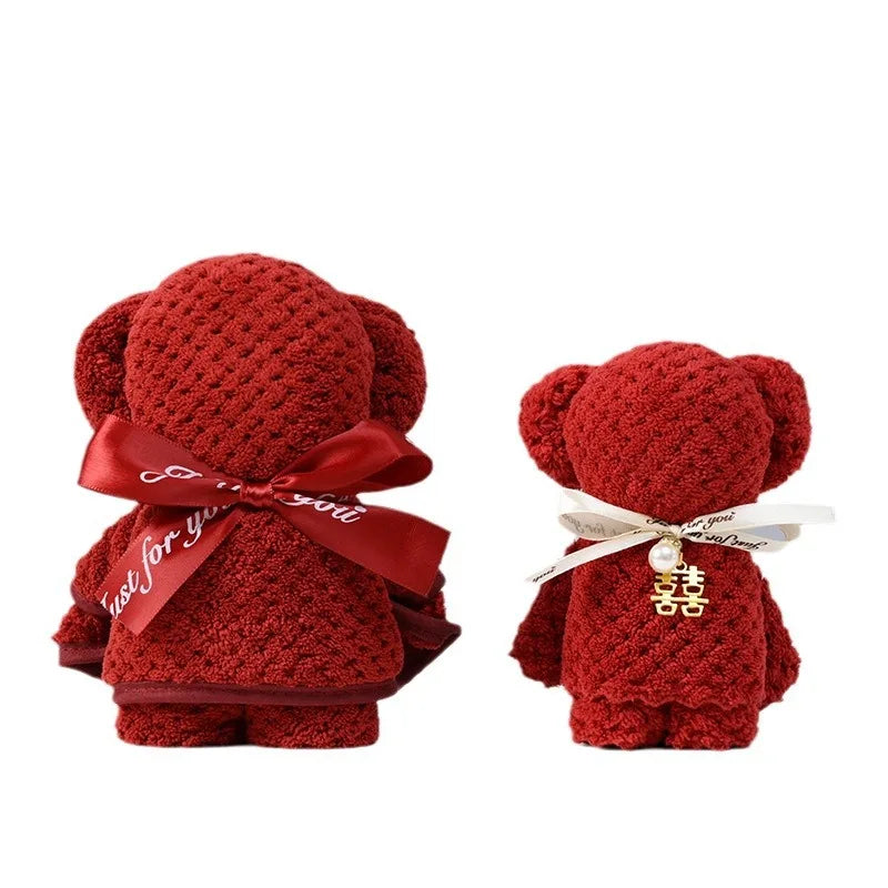 5pcs Little Bear Towels Wedding Companion Gifts Happy Gifts Happy Shop Small Square Towels Coral Velvet Towels