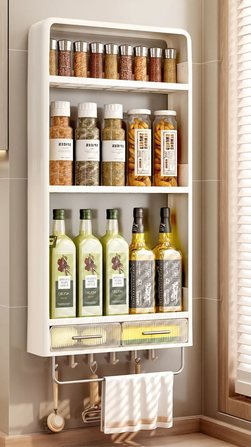 Kitchen Bathroom Wall Shelf Multi-layer Cupboard Seasoning Home Storage Rack Organizer Accessories Freestanding Space Saver