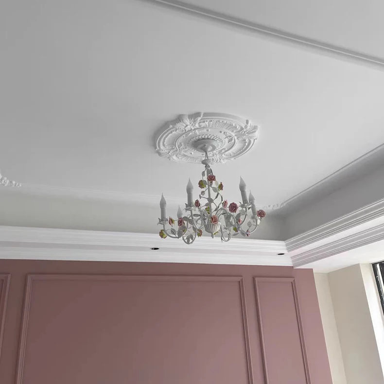 Rural Bedroom Chandelier French Living Room Children's Room Iron Flowers Plants Warm American Retro Fresh Ceramic Pendant Lamps