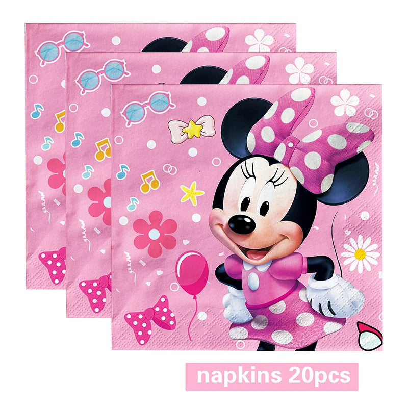 Disney Minnie Mouse Theme Birthday Party Shower Paper Disposable Tableware for girl favor DIY balloon Paper Cup Cake Plate Decor