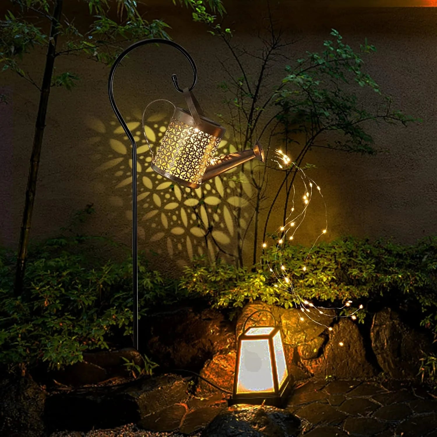 Solar LED Watering Can Lamp Iron Star Pot Shower Light Ground Lamp Outdoor Garden Decoration Landscape Lamp Trail Lawn Yard