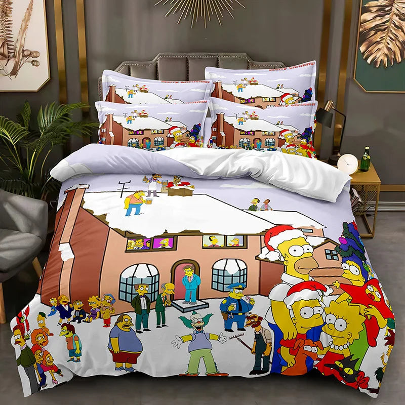 Cartoon SS-Simpson Printing Bedding Set, Comforter Bed Duvet Cover and pillow case 50 x 75cm for Kids Girl Boys Bedding set Gift