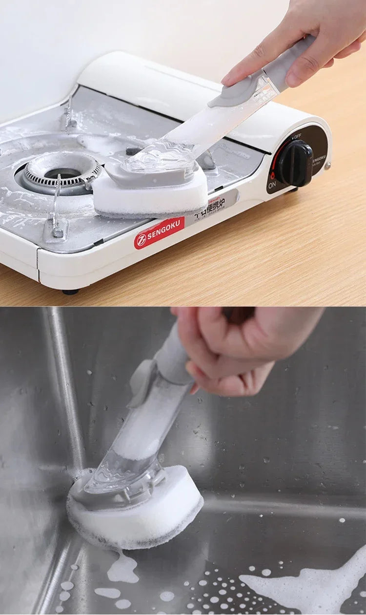 Kitchen Cleaning Brush 2 In 1 Long Handle Cleaing Brush with Removable Brush Sponge Dispenser Dishwashing Brush Kitchen Tools