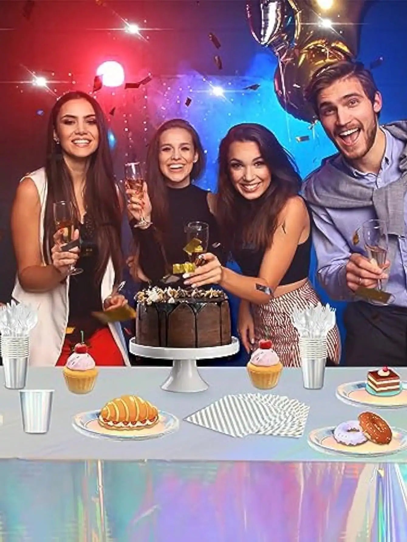 Rainbow Party Supplies Decorations, Holographic Paper Plates and Napkins Set for Birthday Wedding Holiday Party, Christmas