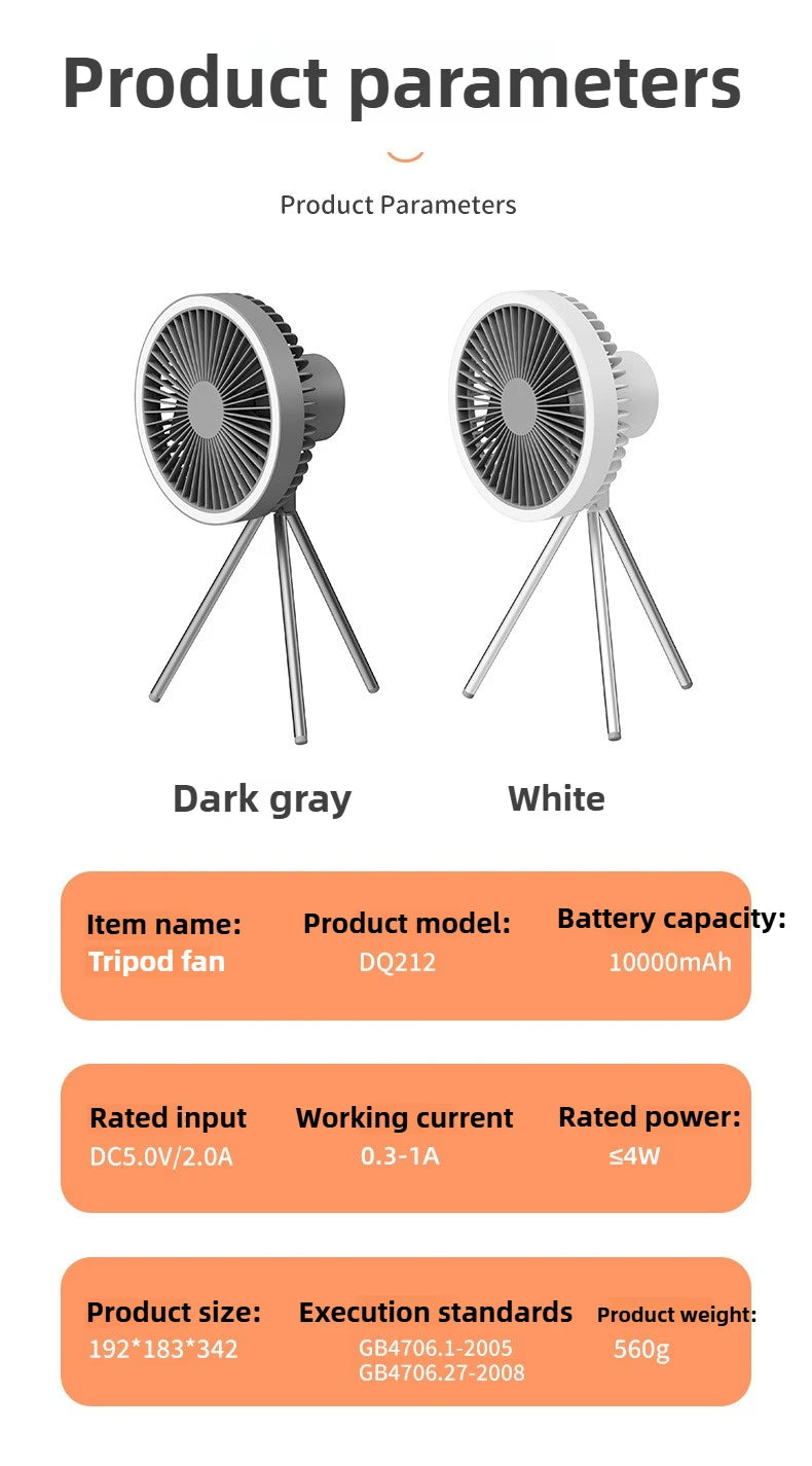 New 10000mAh Camping Fan with Power Bank LED Lighting Rechargeable Desktop Portable Circulator Outdoor Ceiling Electric Fan 2025