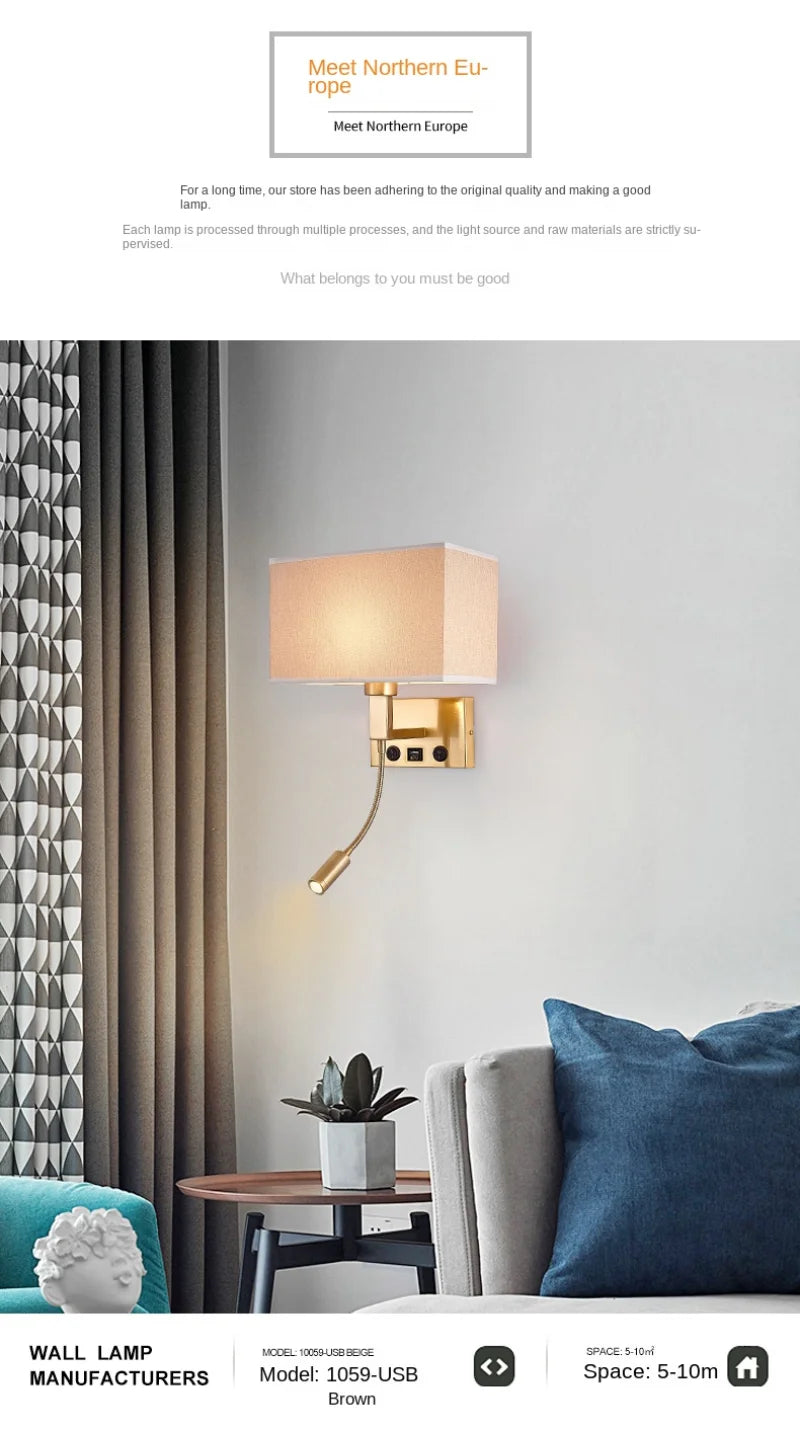 Modern Bedroom Bedside Hotel Wall Lamp Decoration Fabric Sconce Lights Reading Lighting Spotlight Simple Cotton Luminaire Indoor