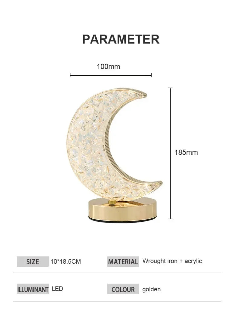 Bedroom Crystal Touch Dimming Night Light Girls Room Home Decor Aesthetics USB Bedside LED Ambient Table 3d Moon Lamp