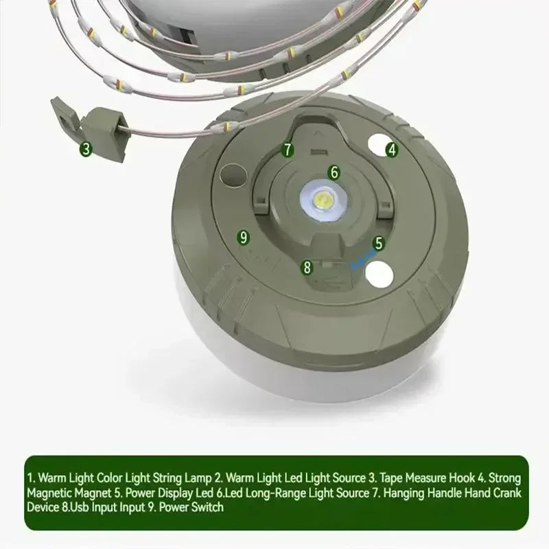 4in1 Camping Lamp Strip LED Atmosphere 10M Length Waterproof Recyclable Light Belt Outdoor Garden Decoration Lamp for Tent Room