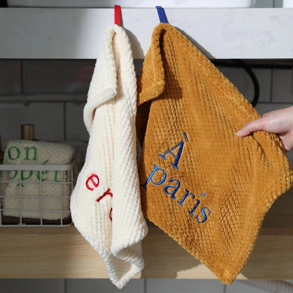 Hand Towel Embroidered Letter Soft Absorbent Bathroom Kitchen Cleaning Cloth Small Square Towel Hair Drying Wholesale Price